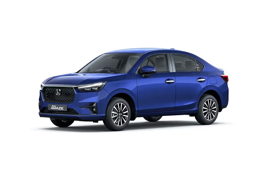 Honda Amaze V Sedan Petrol car front three-quarter view India 2026 price mileage safety specs side by side car comparison vs Maruti Suzuki Dzire AiCarAdvisor